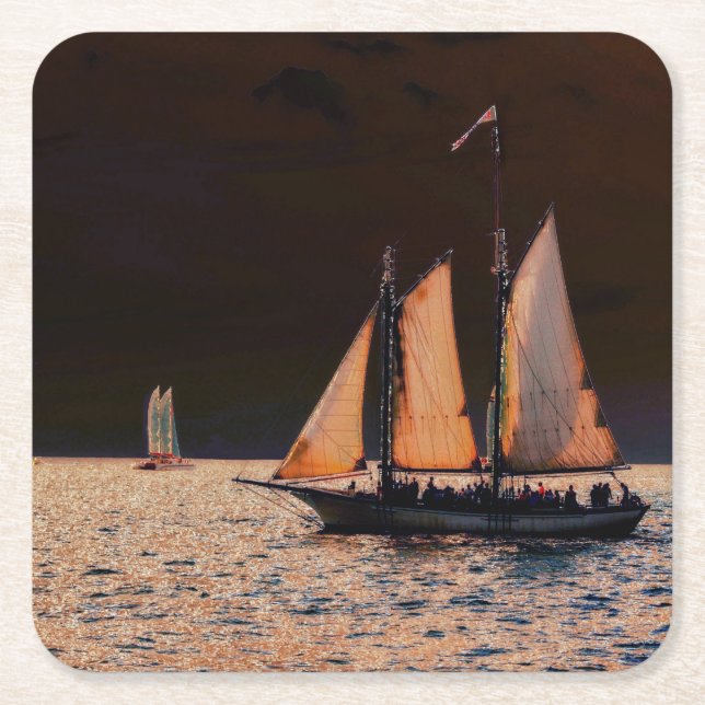 Dessous De Verre Carré Night Sail - Key West, Floride (Devant)