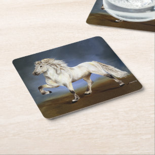 Dessous De Verre Carré Noblesse Cheval Islandais Blanc