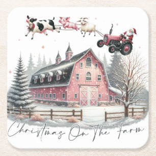 Dessous De Verre Carré Noël à la ferme, Joyeux Noël
