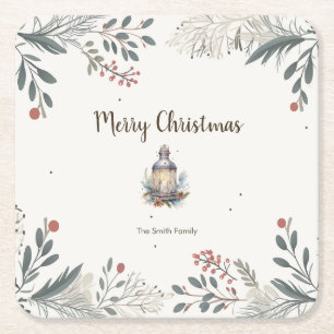 Dessous De Verre Carré Noël Aquarelle Salutations