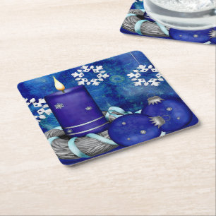 Dessous De Verre Carré Noël aux bougies bleues
