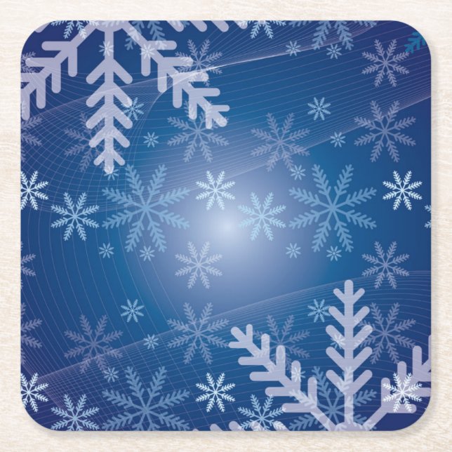 Dessous De Verre Carré Noël aux flocons de neige bleus (Devant)