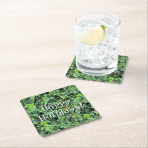 Dessous De Verre Carré Noël Baie de Houx Verte Festive