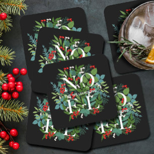 Dessous De Verre Carré NOEL Berries Vacances vertes Noir