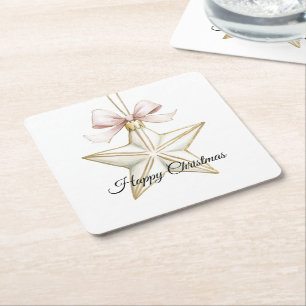 Dessous De Verre Carré Noël Chic Rose White Bow Star