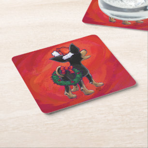 Dessous De Verre Carré Noël Chihuahua en rouge