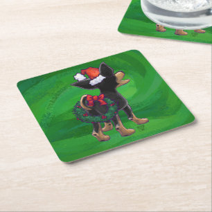Dessous De Verre Carré Noël Chihuahua sur vert