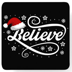 Dessous De Verre Carré Noël Croire Père Noël - Noir de chapeau de Père No
