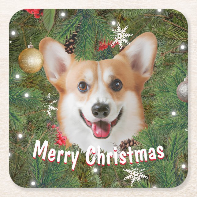 Dessous De Verre Carré Noël de Corgi (Devant)