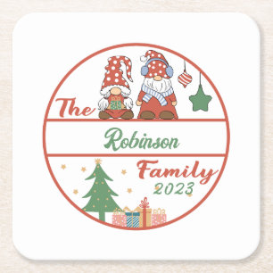Dessous De Verre Carré Noël de famille Gnome