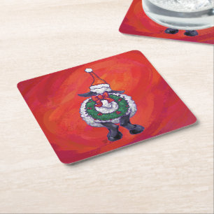 Dessous De Verre Carré Noël des moutons sur rouge