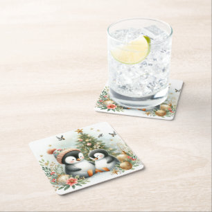 Dessous De Verre Carré Noël des pingouins
