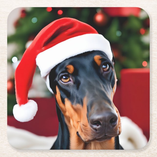 Dessous De Verre Carré Noël Doberman (Devant)