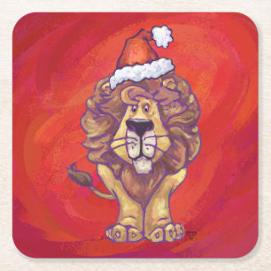 Dessous De Verre Carré Noël du lion en rouge