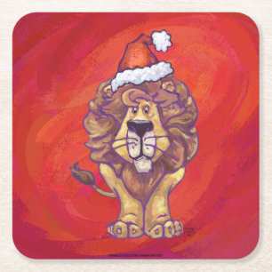 Dessous De Verre Carré Noël du lion en rouge