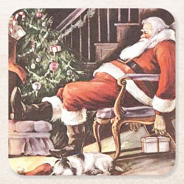 Dessous De Verre Carré Noël du Père Noël fatigué (Devant)