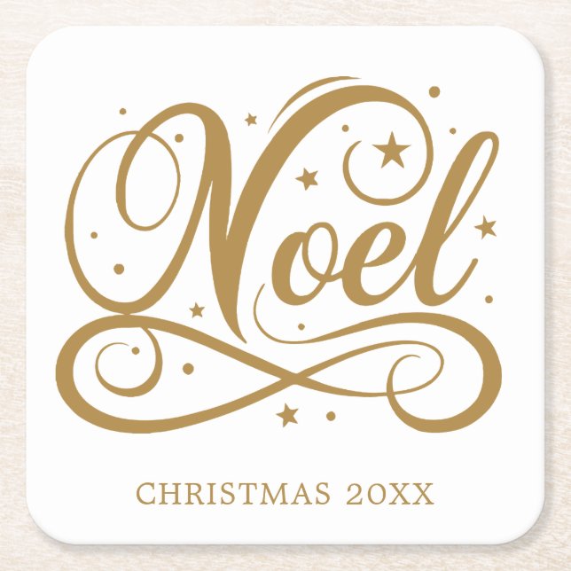 Dessous De Verre Carré Noel Elegant Gold Script Noël (Devant)