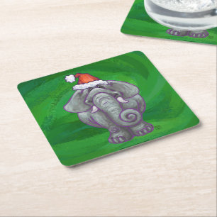 Dessous De Verre Carré Noël Eléphant Sur Vert