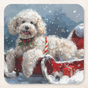 Dessous De Verre Carré Noël Festif au Chien Caniche