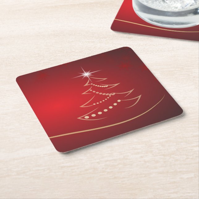 Dessous De Verre Carré Noël Festive Rouge Élégant (Incliné)