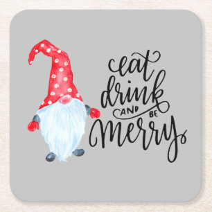 Dessous De Verre Carré Noël Gnome Manger Boire Soyez Joyeux