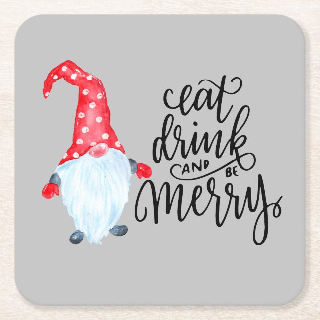 Dessous De Verre Carré Noël Gnome Manger Boire Soyez Joyeux (Devant)