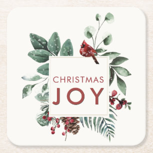 Dessous De Verre Carré Noël Joie Cardinal Bird Berries