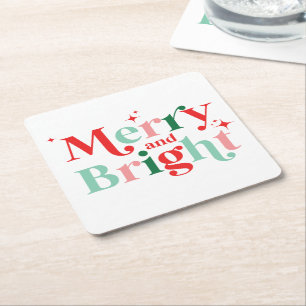 Dessous De Verre Carré Noël joyeux et lumineux rose rouge
