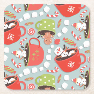 Dessous De Verre Carré Noël Marshmallow Snowman Hot Cocos