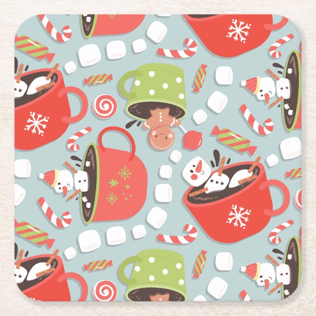 Dessous De Verre Carré Noël Marshmallow Snowman Hot Cocos (Devant)
