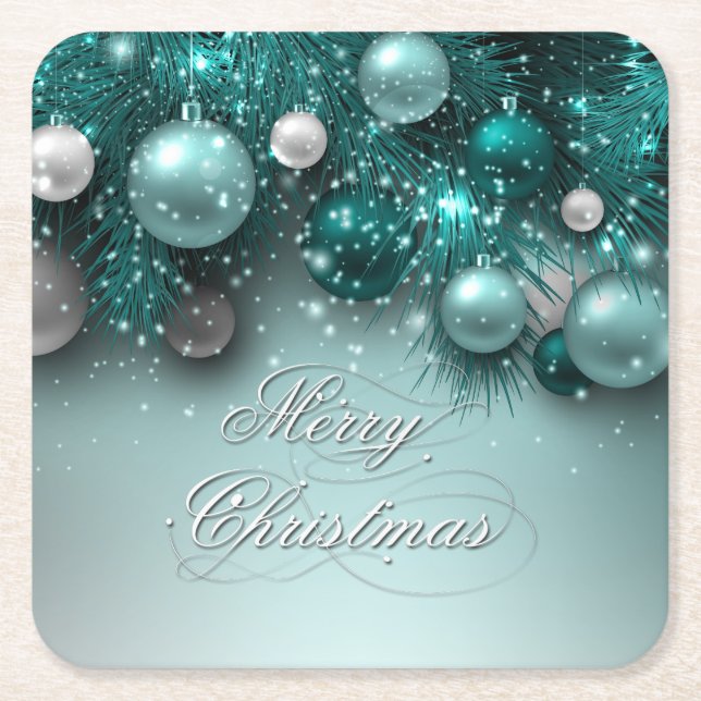 Dessous De Verre Carré Noël - Ornements Turquoises (Devant)