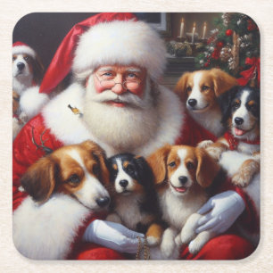 Dessous De Verre Carré Noël Père Noël avec Chiens 2