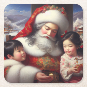 Dessous De Verre Carré Noël Père Noël avec enfants 5
