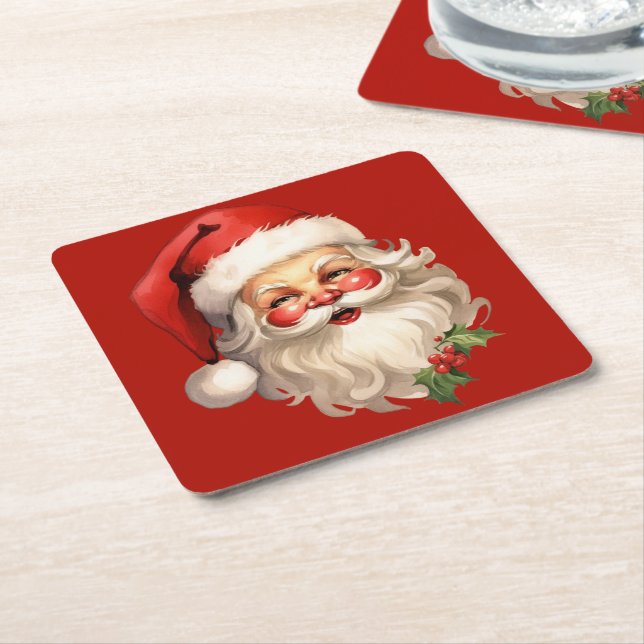Dessous De Verre Carré Noël rétro Holly Jolly Santa Claus (Incliné)
