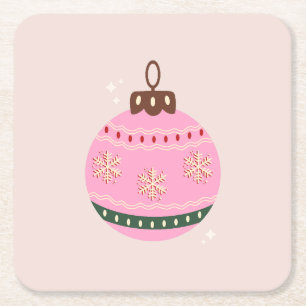 Dessous De Verre Carré Noël Rétro Vacances rose Bauble