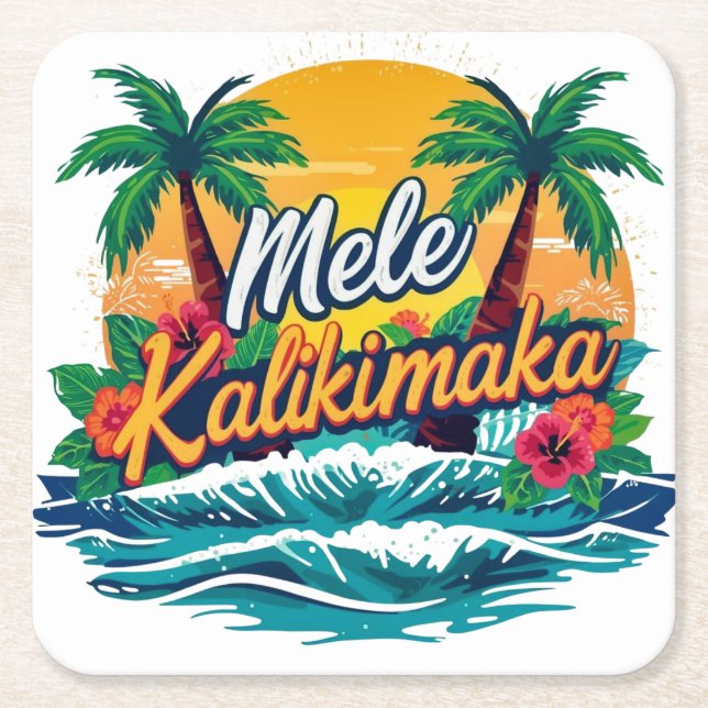 Dessous De Verre Carré Noël tropical de Mele Kalikimaka (Devant)