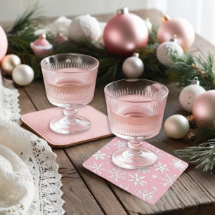 Dessous De Verre Carré Noël vintage et moderne des Flèches de neige roses