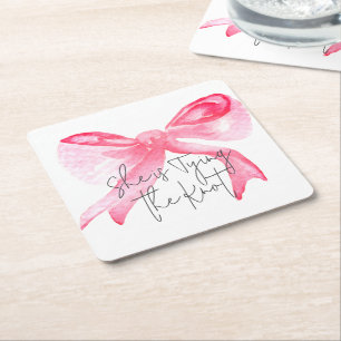 Dessous De Verre Carré Noeud Élégant Rose Fête de Mariage