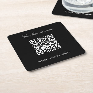 Dessous De Verre Carré Noir blanc nom de l'entreprise qr code