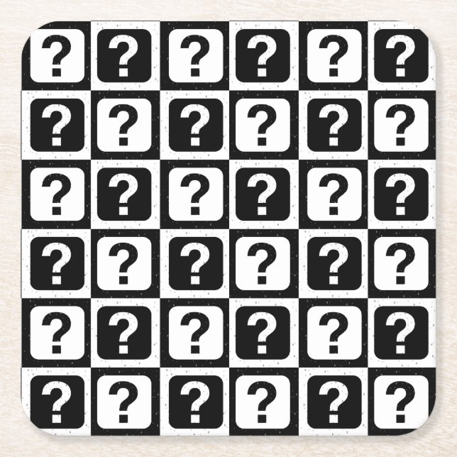 Dessous De Verre Carré Noir blanc Question Mark Riddle Block Monogramme (Devant)