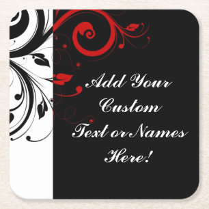 Dessous De Verre Carré Noir Blanc Rouge Inverse Swirl Personnalisé