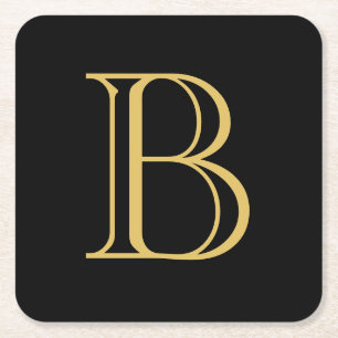Dessous De Verre Carré Noir couleur or Monogramme professionnel Calligrap