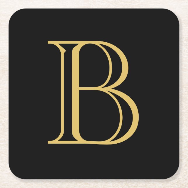 Dessous De Verre Carré Noir couleur or Monogramme professionnel Calligrap (Devant)