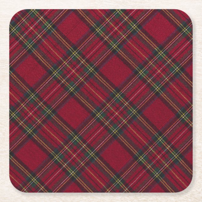 Dessous De Verre Carré Noir foncé rouge et vert plaid (Devant)