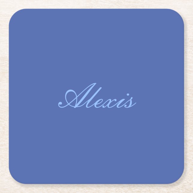Dessous De Verre Carré Nom Calligraphie Script Simple Bleu (Devant)
