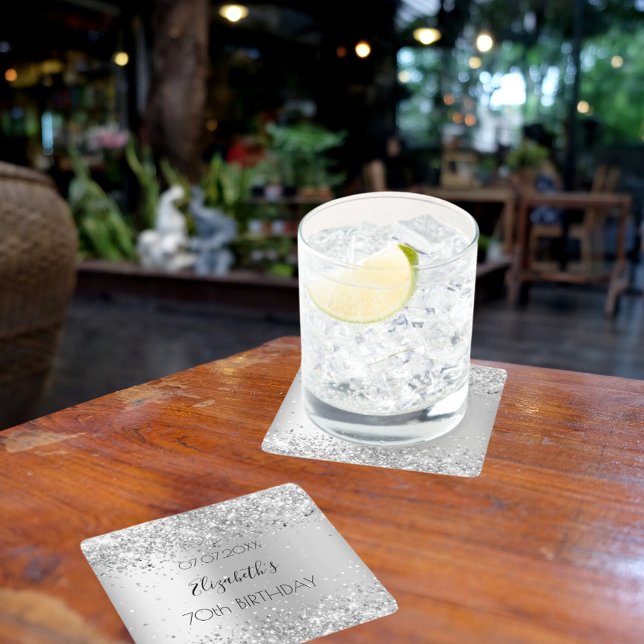 Dessous De Verre Carré Nom d'argent élégant anniversaire (Créateur téléchargé)