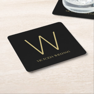 Dessous De Verre Carré Nom de monogramme minimaliste en or noir moderne