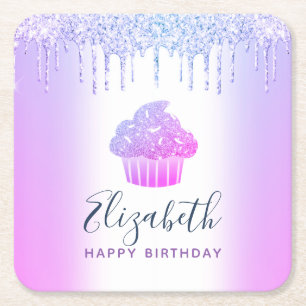Dessous De Verre Carré Nom de monogramme violet cupcake parties scintilla