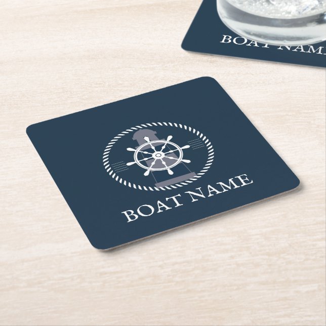 Dessous De Verre Carré Nom du bateau nautique (Incliné)