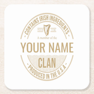 Dessous De Verre Carré Nom du clan de famille personnalisé irlandais